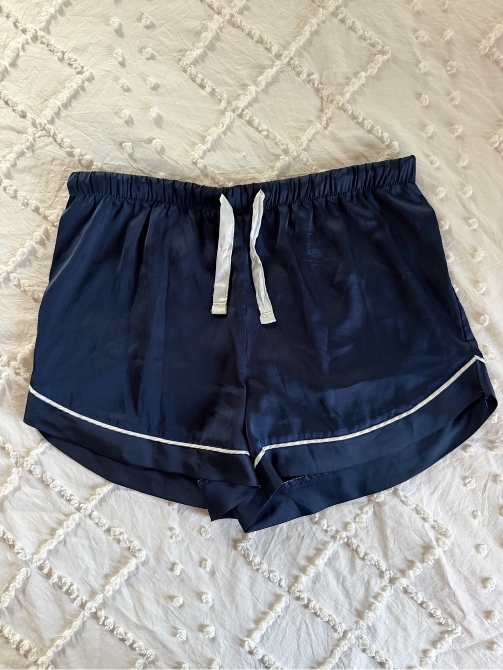 Stars Above Navy Satin Short Pajama Set with White Trim - Picture 6 of 7
